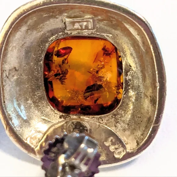 Vintage Sterling Silver Amber & Marcasite Earrings — ATI Mexico 925 - Picture 3 of 4